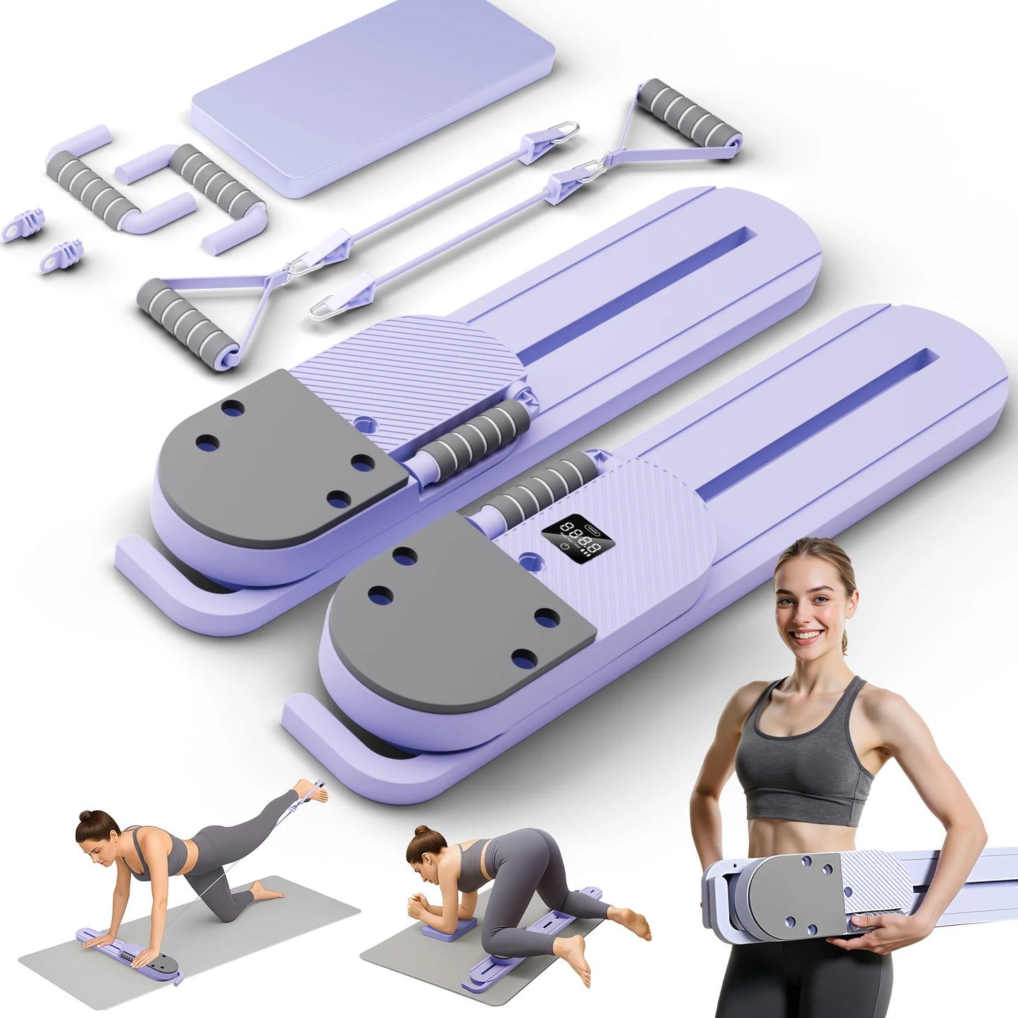 Dual-Track Pilates Reformer & Ab Board – 40+ Full-Body Workouts, Foldable Smart Fitness System
